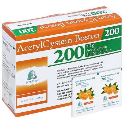 Thuốc bột Acetylcystein Boston 200 trị rối loạn tiết dịch phế quản (30 gói x 1g)