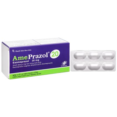 AmePrazol 20 trị viêm xước dạ dày, trào ngược dạ dày thực quản (5 vỉ x 6 viên)
