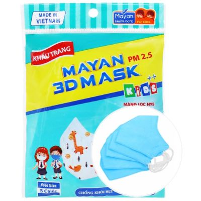 Khẩu trang y tế trẻ em Mayan 3D PM 2.5 màu xanh gói 5 cái