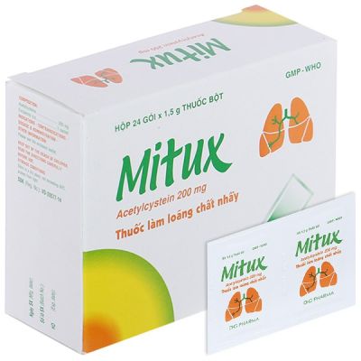 Thuốc bột Mitux 200mg làm tan đàm trong bệnh lý hô hấp (24 gói x 1.5g)