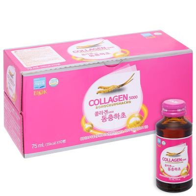 Nước Collagen Đông Trùng Hạ Thảo Biok ngừa lão hóa da, tăng đề kháng hộp 10 chai x 75ml