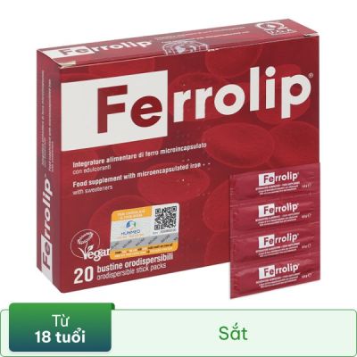 Ferrolip bổ sung sắt cho cơ thể, giảm nguy cơ thiếu máu do thiếu sắt hộp 20 gói x 1.8g